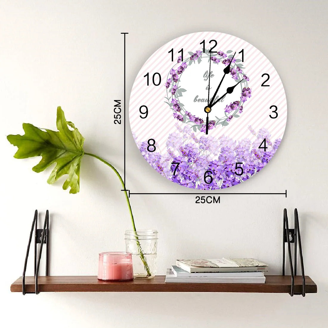 Life Is Beautiful Lavender Silent Decorative Wall Clock Digital Clock Operated Round Home Office School Clocks