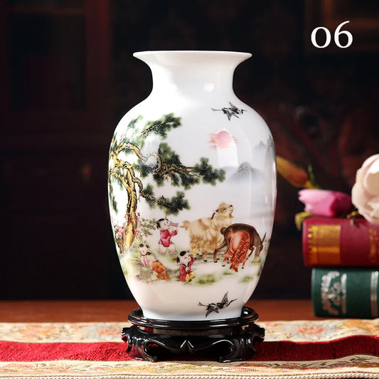 Jingdezhen-Ceramic Chinese Vase, Small Desktop Flower Arrangement, Chinese Collection Art, Colorful Design, Porcelain Vases, Dec