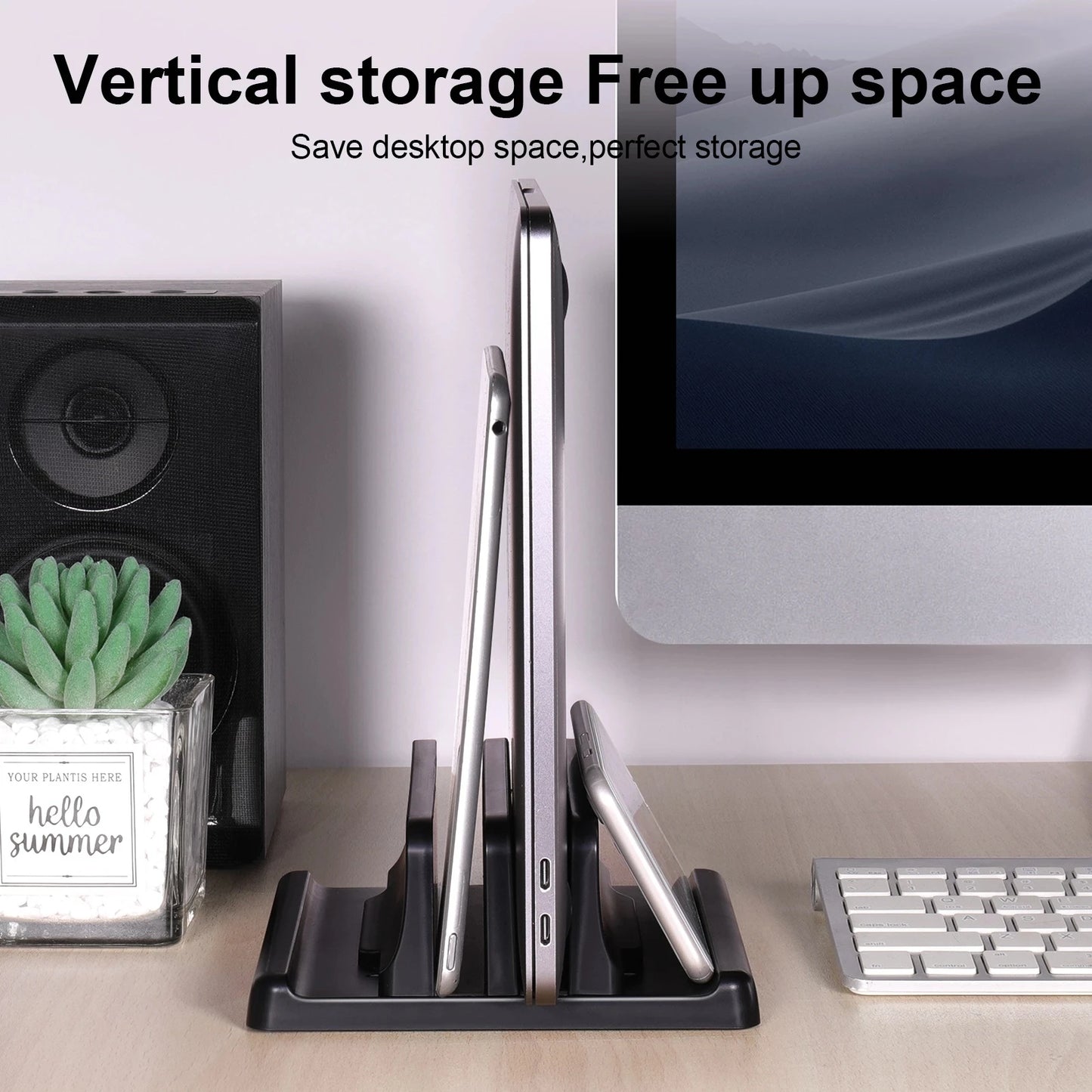 Plastic Vertical Laptop Stand Holder Adjustable Desktop Notebook Dock Space-Saving 3 In 1 computer stand