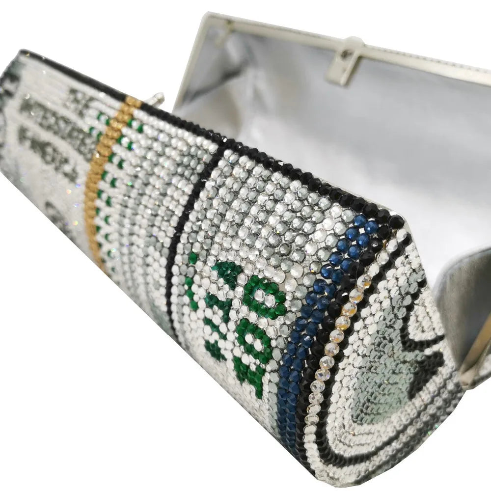 dollars bag Rhinestone Clutch purse wallet Fashion Women Evening bags Clutches Handbags Ladies Dinner Banquet Mini Phone Bag