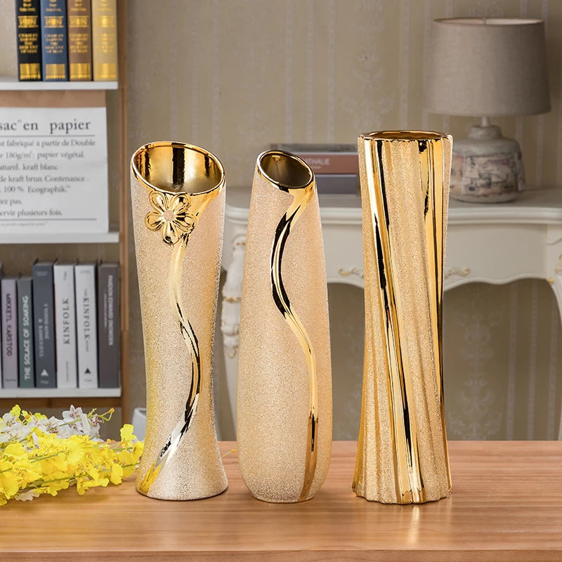 European Fashion Modern ceramic vases desk accessories, crafts, flower pot, porcelain golden vase  Home Decor Furnishing