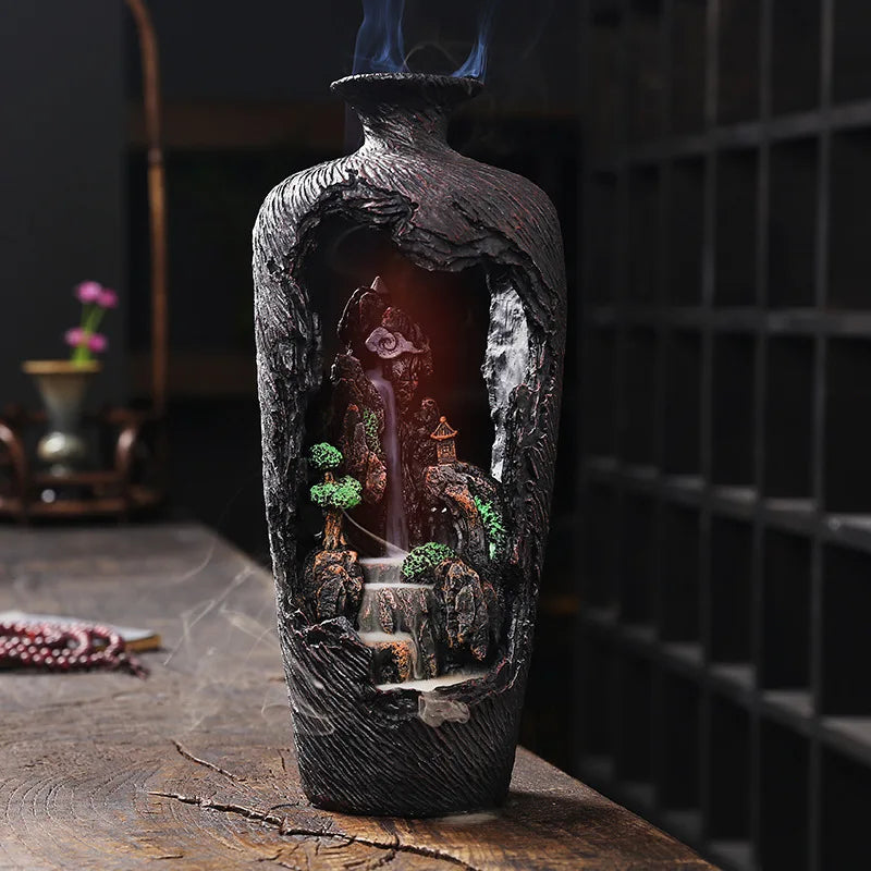 Home Decor Vase Design Ornament Resin Handiwork Lucky Fengshui Waterfall Backflow Incense Burner Censer