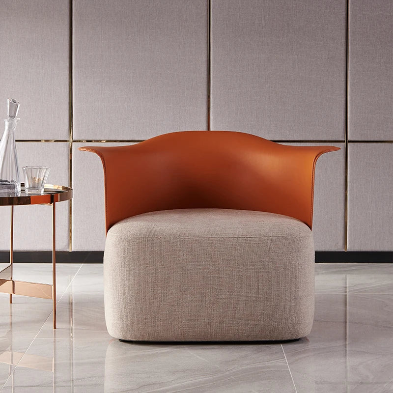 Creative single sofa chair light luxury saddle leather orange armchair cloth art davenport living room single seat