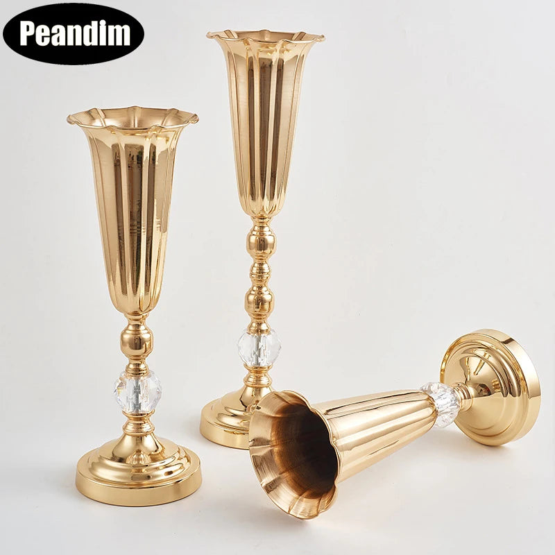 PEANDIM 10PCS Flowe Vase Luxury Metal Flower Holder For Wedding Party Table centerpieces Decorative Home Flower Column Stand