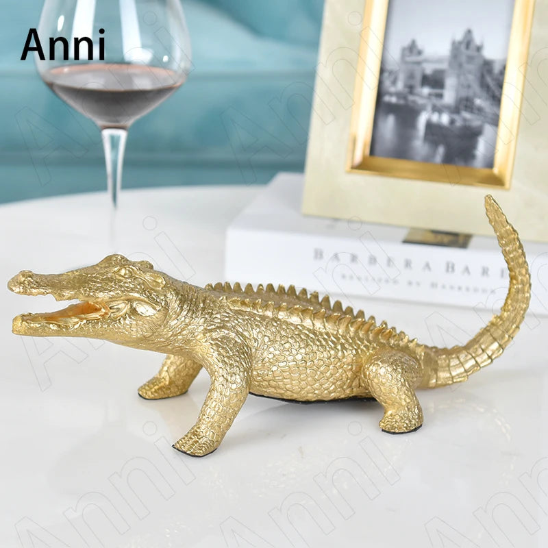 Pure Brass Crocodile Wine Holder European Modern Bar Storage Ornaments Red Wine Dining Table Decorations Home Kitchen Tableware