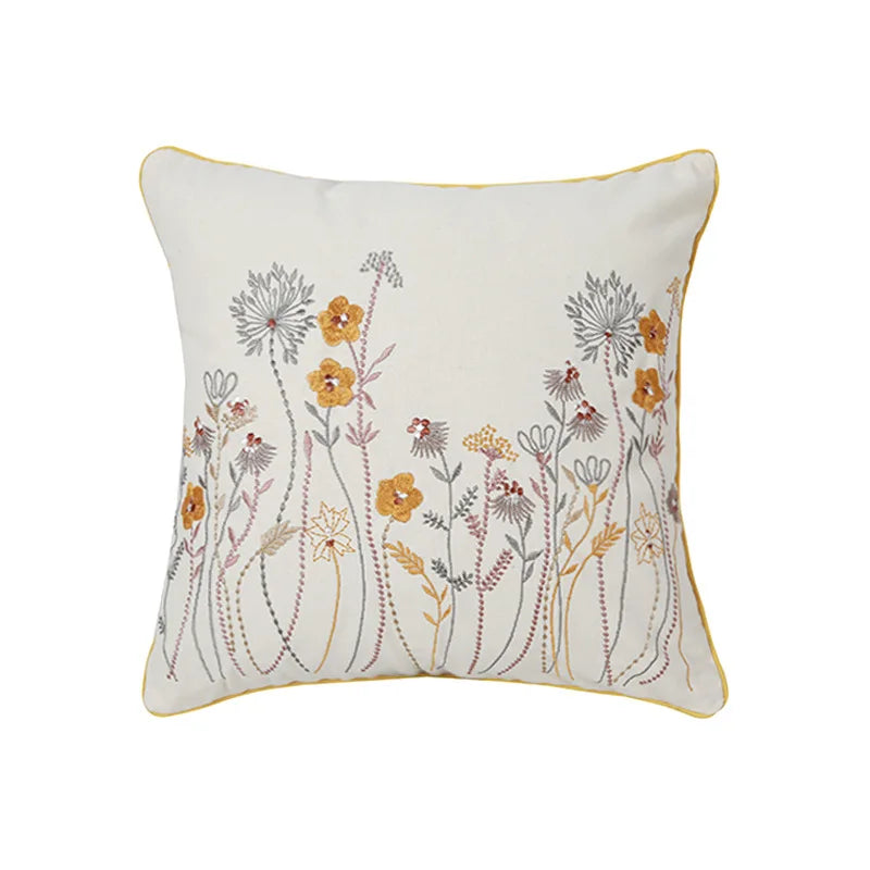 Embroidery Pillow Cover 45x45cm/30x50cm Yellow Cushion Cover With Dandelion Floral for home decoration Living Room Bedroom Sofa