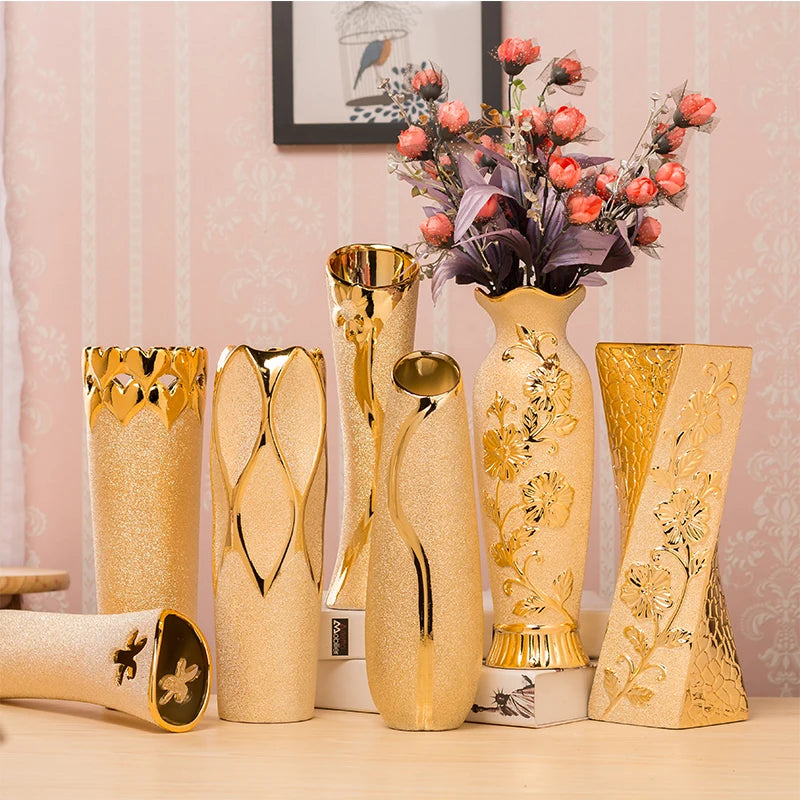 European Fashion Modern ceramic vases desk accessories, crafts, flower pot, porcelain golden vase  Home Decor Furnishing