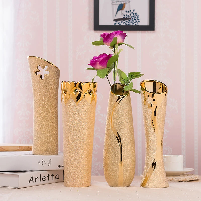 European Fashion Modern ceramic vases desk accessories, crafts, flower pot, porcelain golden vase  Home Decor Furnishing