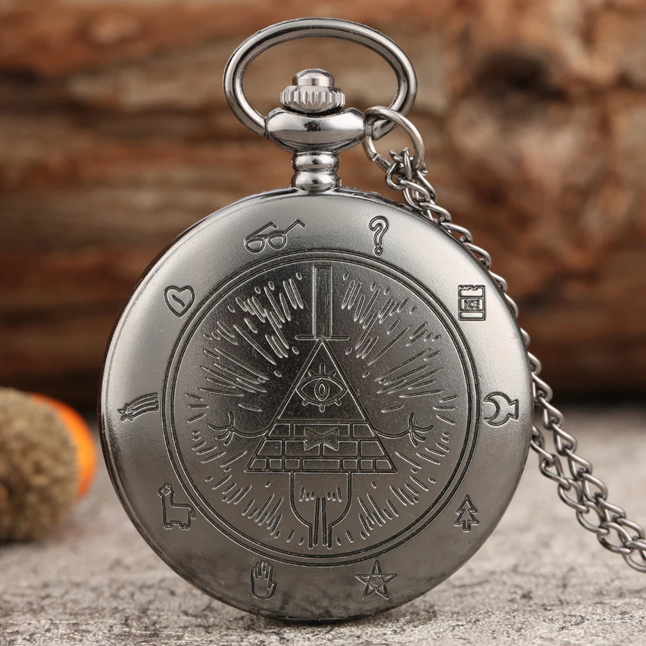 Eye of Providence Weird Town Triangle Devil Quartz Pocket Watch Gravity Bill Cipher Fall Time Gem Necklace Pendant Clock Gifts