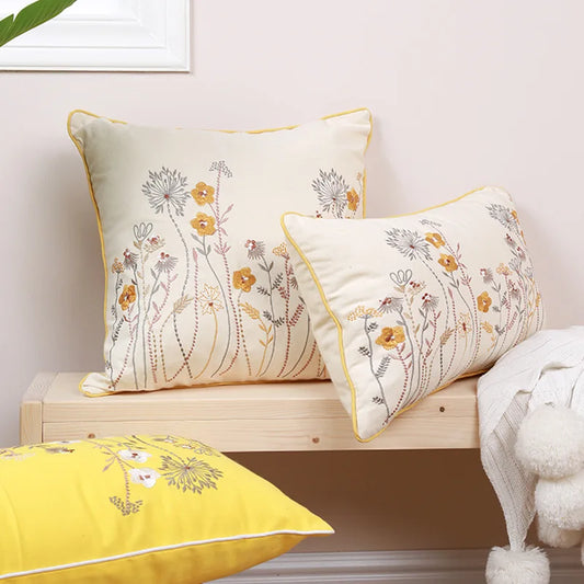 Embroidery Pillow Cover 45x45cm/30x50cm Yellow Cushion Cover With Dandelion Floral for home decoration Living Room Bedroom Sofa