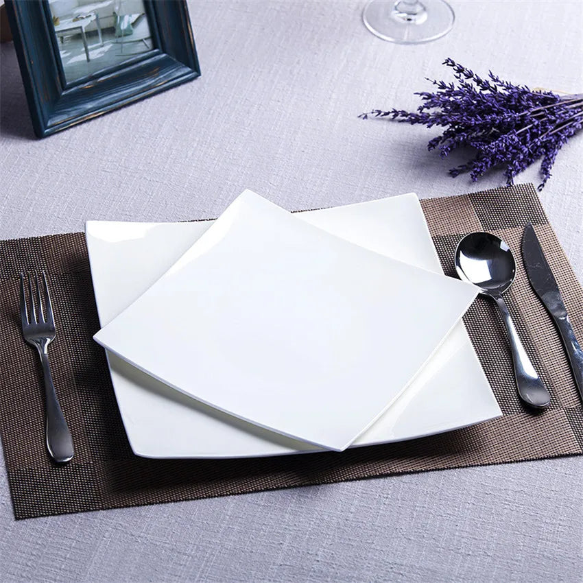 Nordic Simplicity Western Dinner Plates, White Square Dishes, Dessert Tray, Pasta Creative Kitchen Dinnerware Sets