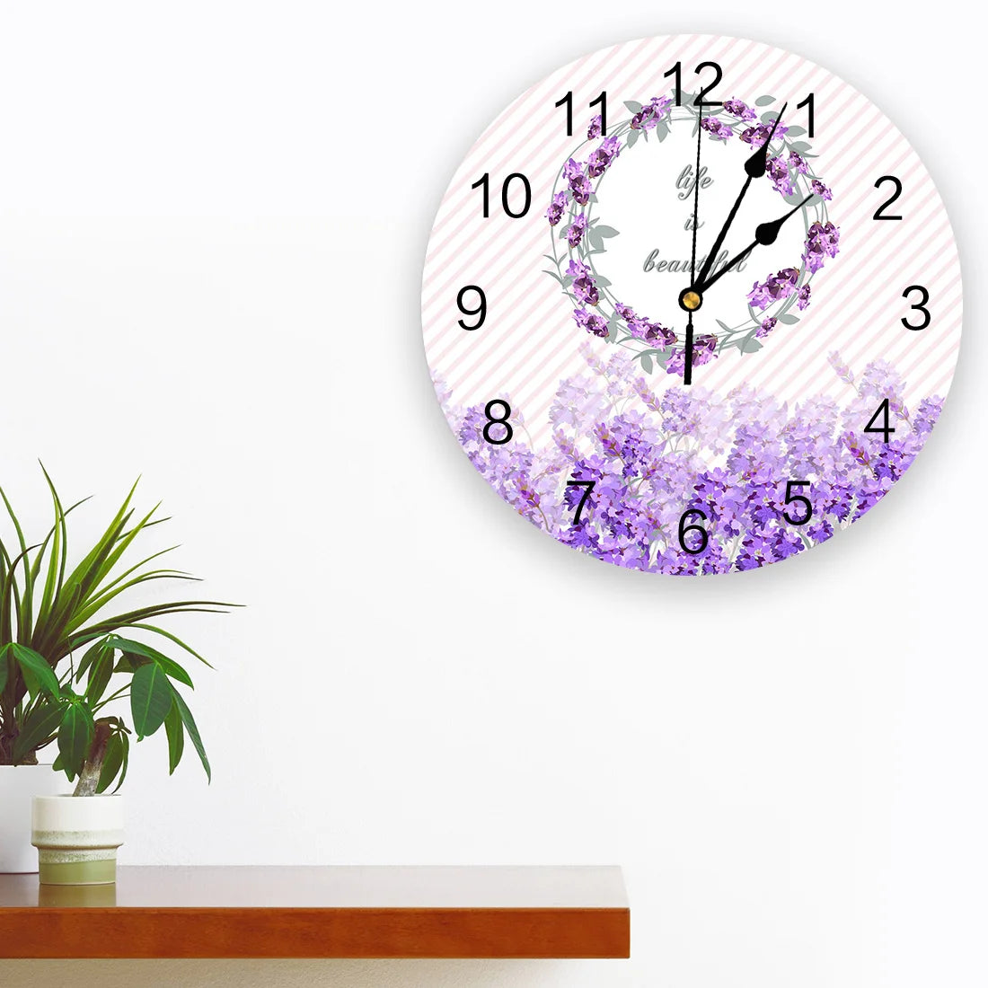 Life Is Beautiful Lavender Silent Decorative Wall Clock Digital Clock Operated Round Home Office School Clocks