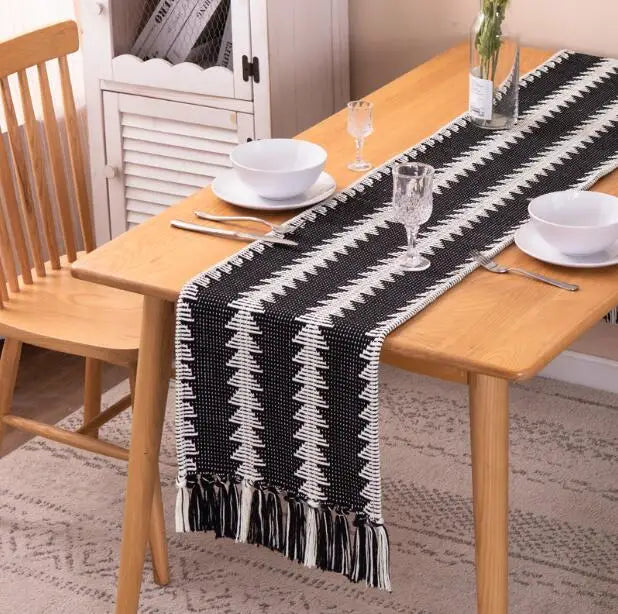 Japanese Style Modern Stripe Table Runner For Wedding Party Cotton and Linen Woven Tablecloth Christmas Decorations For Table