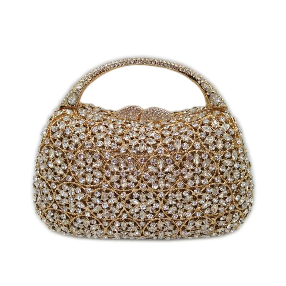 XIYUAN Women Rhinestones Top Handle Handbags Stones Evening bag Minaudiere Wedding Clutch Bridal Tote Ladies Metal Chain Handbag