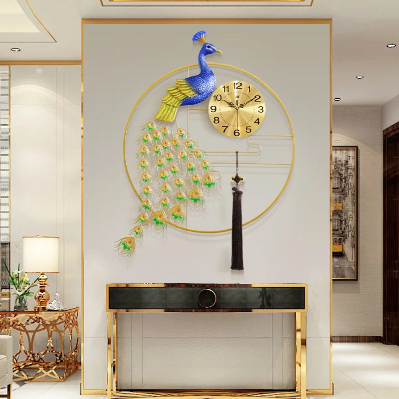 Oversized clock peacock wall clock living room home fashion European decoration modern minimalist silent quartz clock