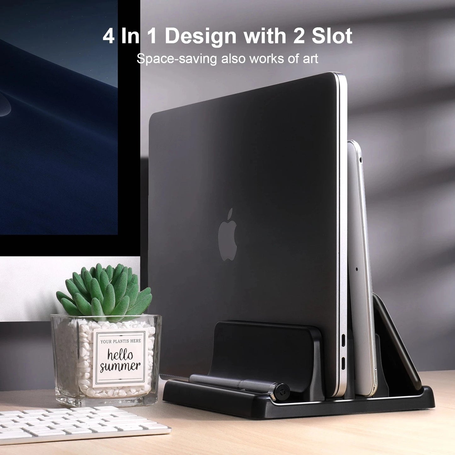 Plastic Vertical Laptop Stand Holder Adjustable Desktop Notebook Dock Space-Saving 3 In 1 computer stand