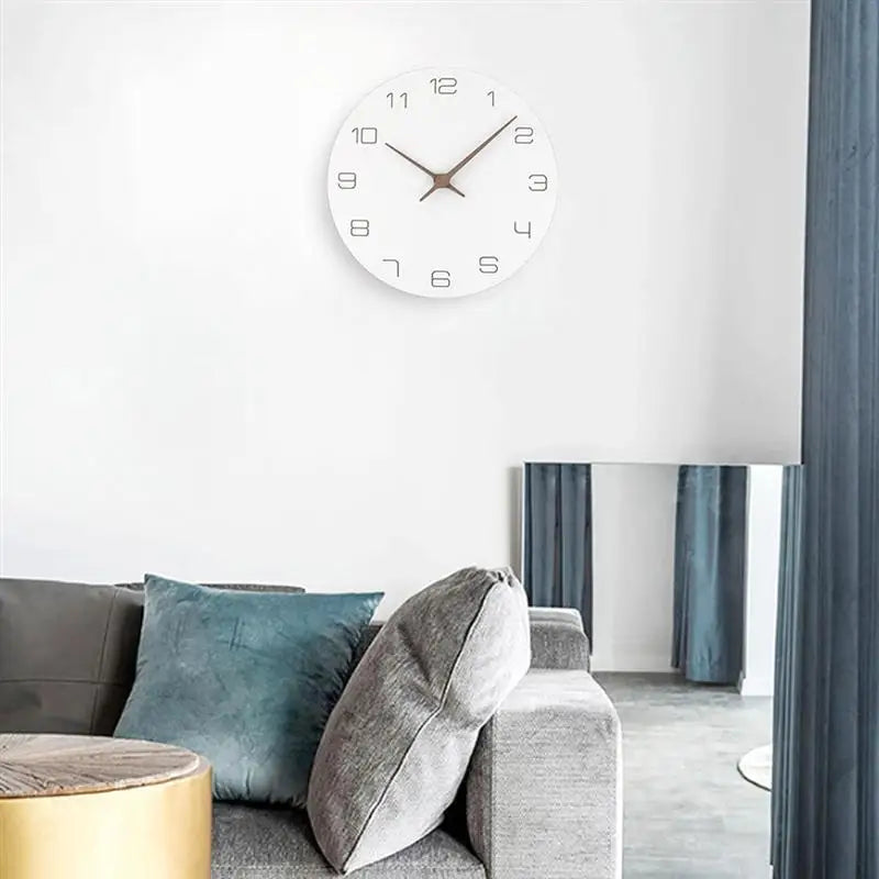 Wall Clock  Silent Non Ticking Wood Wall Clocks Battery Operated Wooden White Modern Simple Minimalist Hanging Wall Clock