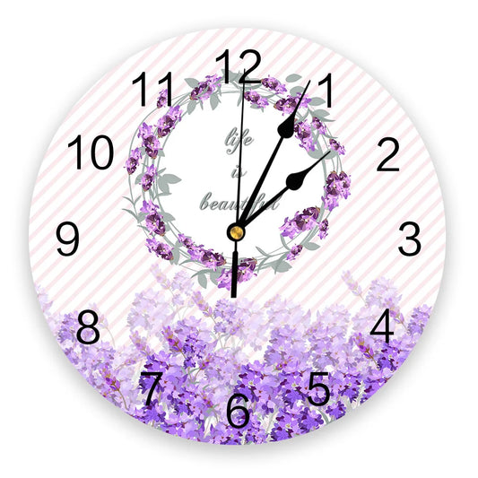 Life Is Beautiful Lavender Silent Decorative Wall Clock Digital Clock Operated Round Home Office School Clocks