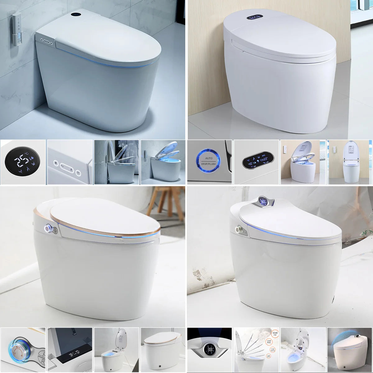 FOHEEL One-Piece Intelligent Toilet Smart Toilet WC Elongated Remote Controlled Toilet Integrated Automatic