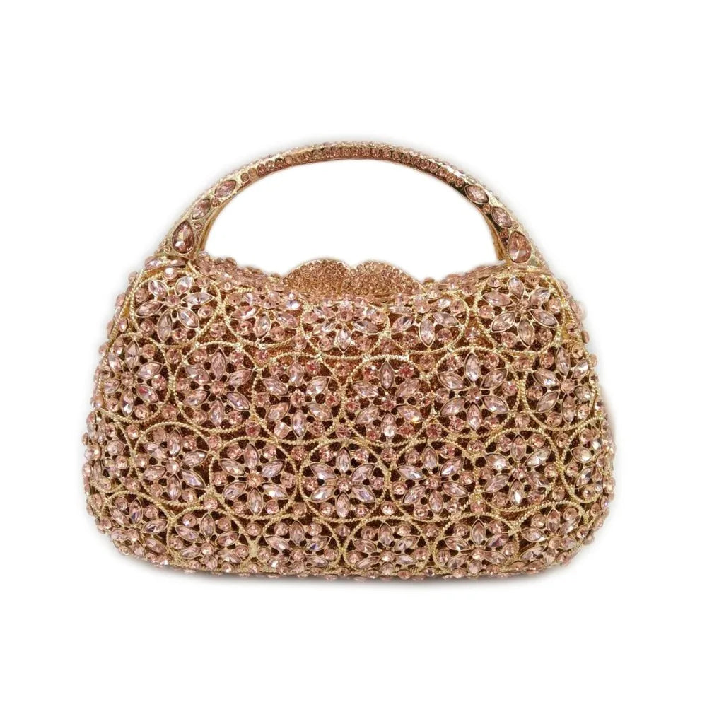 XIYUAN Women Rhinestones Top Handle Handbags Stones Evening bag Minaudiere Wedding Clutch Bridal Tote Ladies Metal Chain Handbag