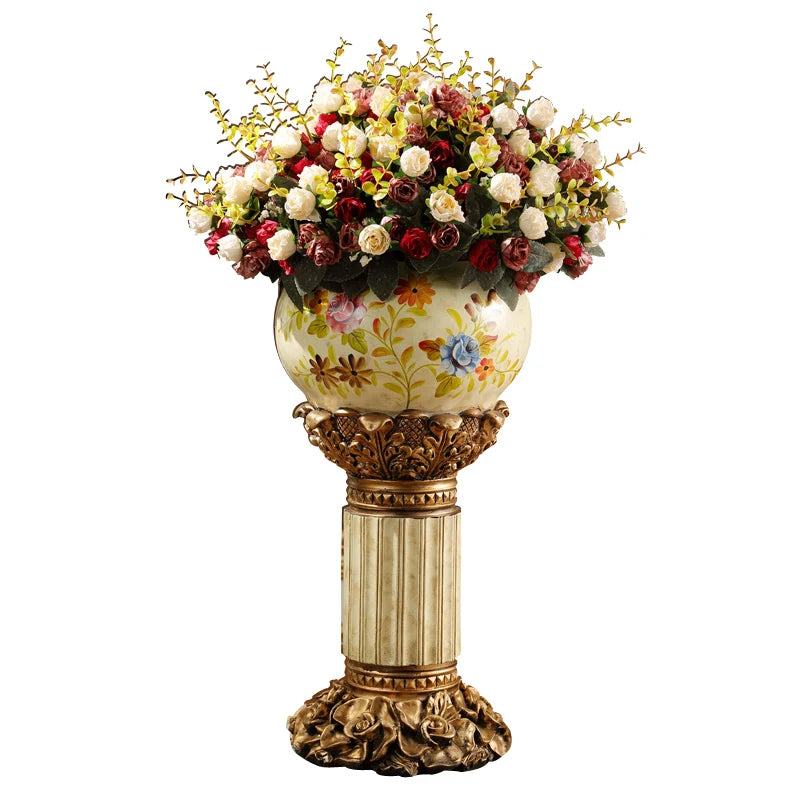 European Luxury Large Floor Resin Vase Flower Arrangement Home Livingroom Adornments Decoration Lobby Hotel Furnishings Crafts