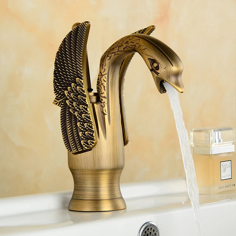 Basin Faucets New Design Swan Faucet Gold Plated Wash Basin Faucet Hotel Luxury Copper Gold Mixer Taps hot and cold Taps 85535K