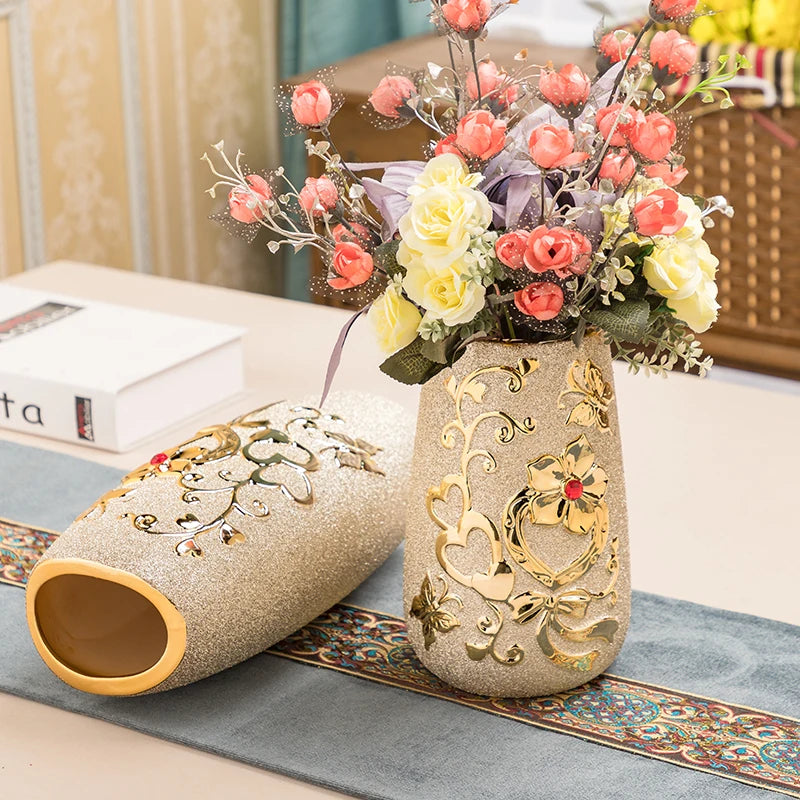 Europe Gold Ceramic Vase Home Decor Creative Design Porcelain Decorative Flower Vase For Wedding Decoration