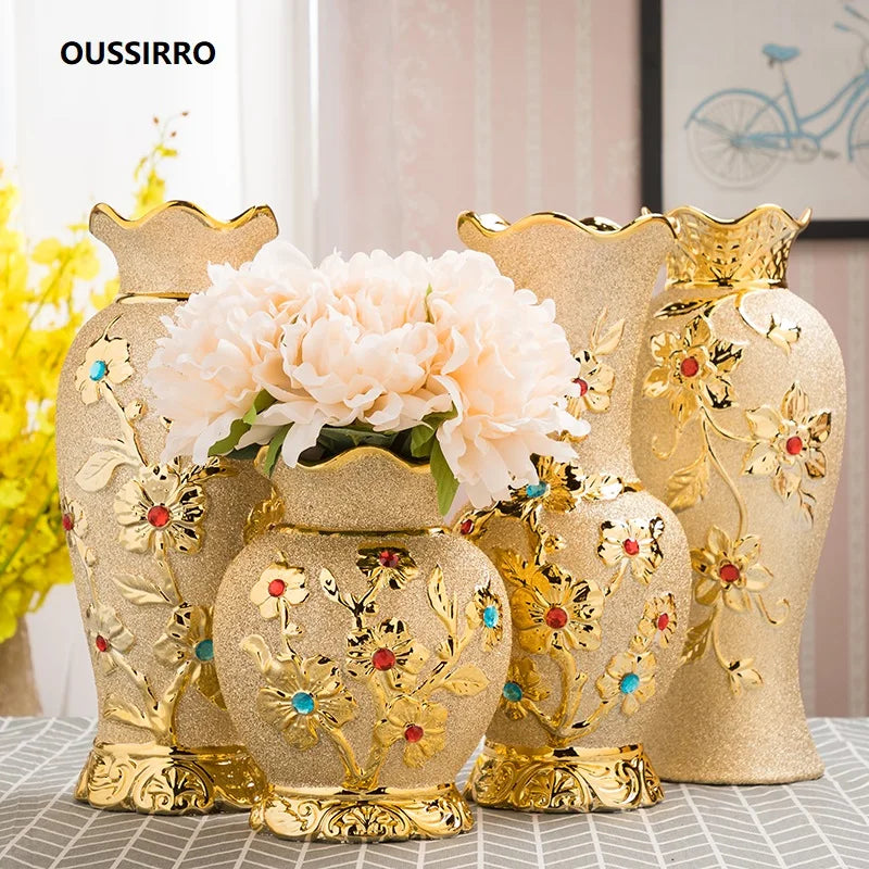 Europe Gold Ceramic Vase Home Decor Creative Design Porcelain Decorative Flower Vase For Wedding Decoration