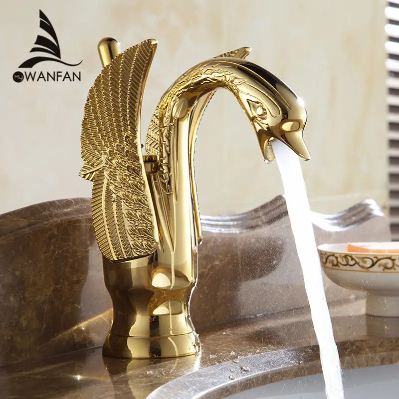 Basin Faucets New Design Swan Faucet Gold Plated Wash Basin Faucet Hotel Luxury Copper Gold Mixer Taps hot and cold Taps 85535K