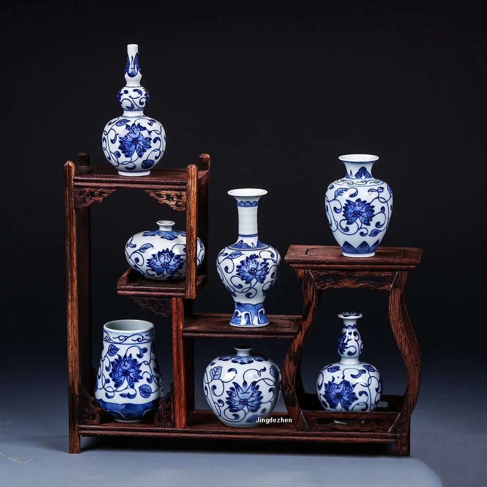 Antique Jingdezhen Handpainted Blue and White Porcelain Vases Creative Small Flower Vase Handmade Home Furnishing Aticles