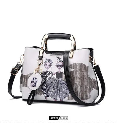 by dhl or ems 20pcs Women Handbag Female Painted Shoulder Bags Flower Pattern Messenger Bags Leather Casual Tote Evening Bag