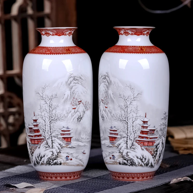 Antique Jingdezhen Ceramic Vase Eggshell Vase Desk Accessories Crafts Snow Flower Pot Traditional Chinese Style PorcelainVase