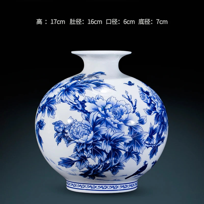 Elegant Jingdezhen Blue and White Porcelain Vases Fine Bone China Vase Peony Decorated High Quality Ceramic Vase