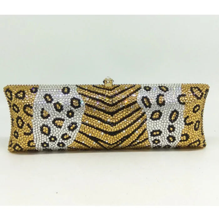 Leopard pink Diamond purse wallet women Luxury blue crystal clutch bag party rhinestone evening bag pochette ladies clutch bag