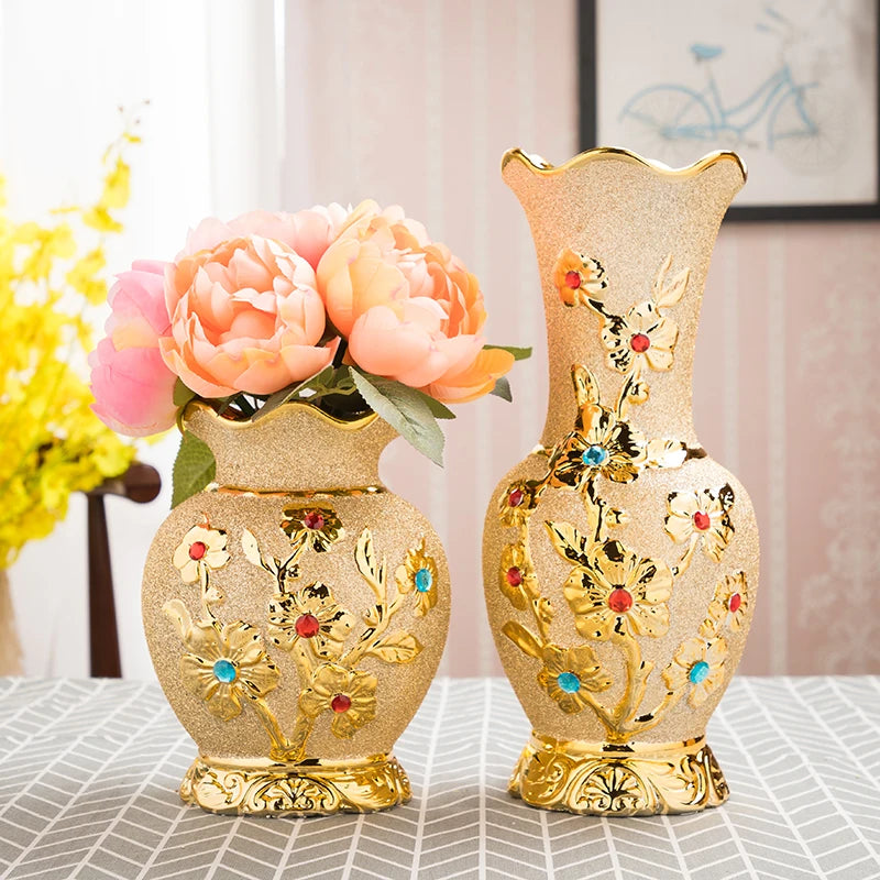 Europe Gold Ceramic Vase Home Decor Creative Design Porcelain Decorative Flower Vase For Wedding Decoration