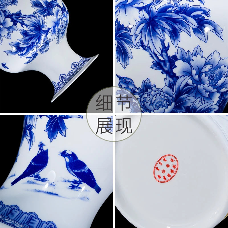 Elegant Jingdezhen Blue and White Porcelain Vases Fine Bone China Vase Peony Decorated High Quality Ceramic Vase