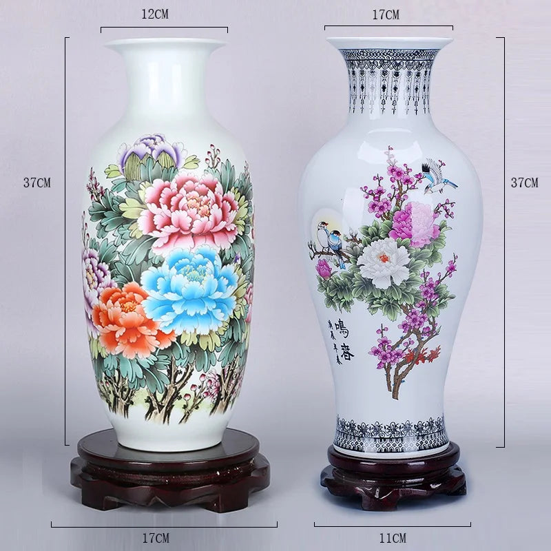 37CM Jingdezhen Ceramic Vases Pottery Decoration living room Flower arrangement Modern Home Simple TV Cabinet Christmas Gift