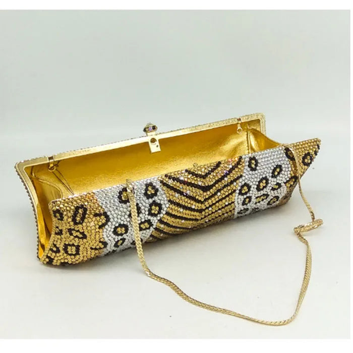 Leopard pink Diamond purse wallet women Luxury blue crystal clutch bag party rhinestone evening bag pochette ladies clutch bag