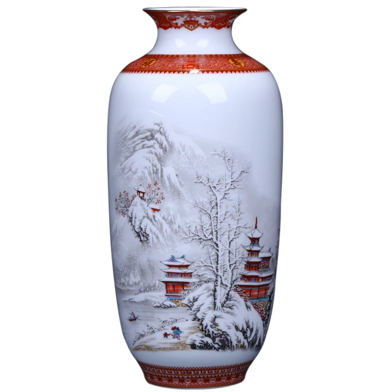 Antique Jingdezhen Ceramic Vase Eggshell Vase Desk Accessories Crafts Snow Flower Pot Traditional Chinese Style PorcelainVase