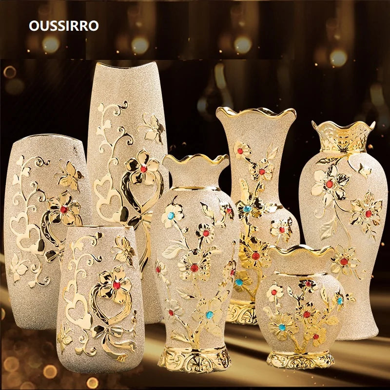 Europe Gold Ceramic Vase Home Decor Creative Design Porcelain Decorative Flower Vase For Wedding Decoration