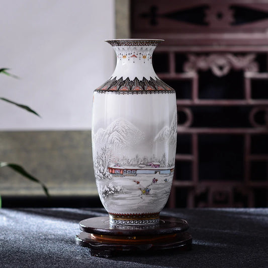 Antique Jingdezhen Ceramic Vase Vintage Vase Desk Accessories Crafts Snow Flower Pot Traditional Chinese Style Porcelain Vase