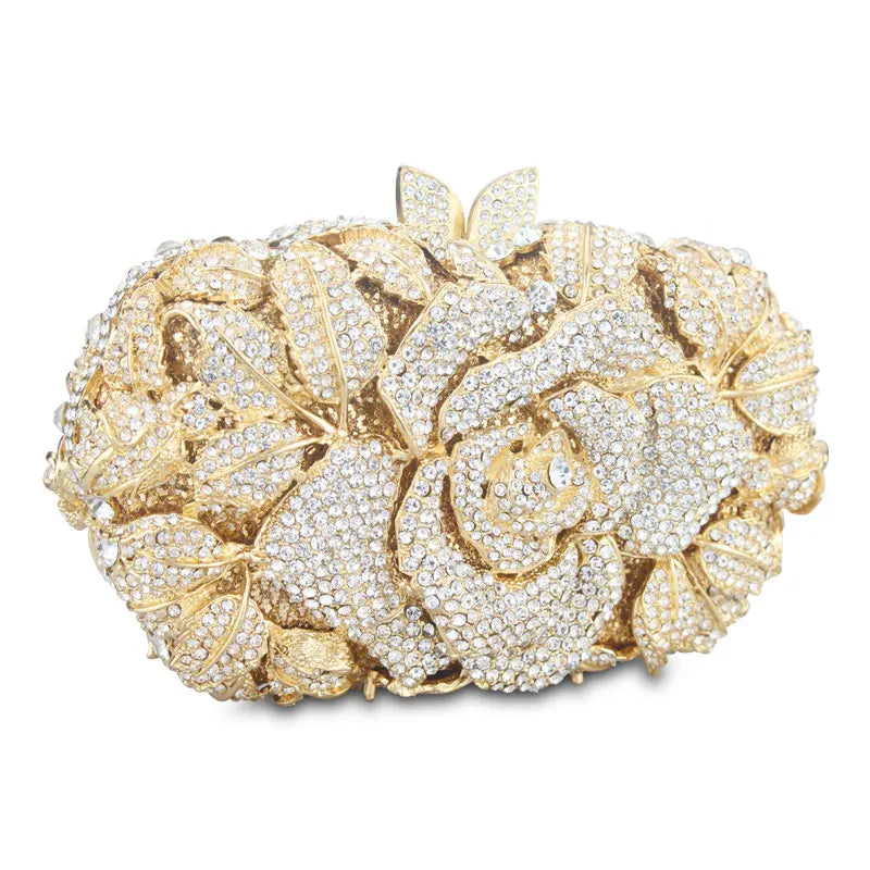 Luxury Hollow Out Crystal Floral Diamond Evening Clutch Bag Champagne Evening Bag Party Wedding Purse Soiree Pochette Purse