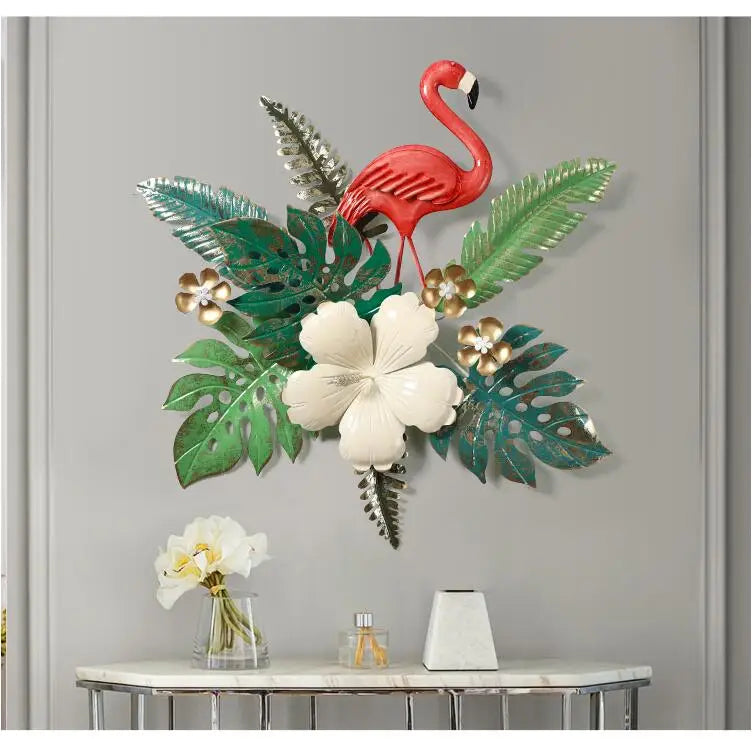 Modern Wrought Iron Birds Wall Hanging Plant Flamingos Crafts Wall Decoration Home Living Room Background Wall Mural Ornaments