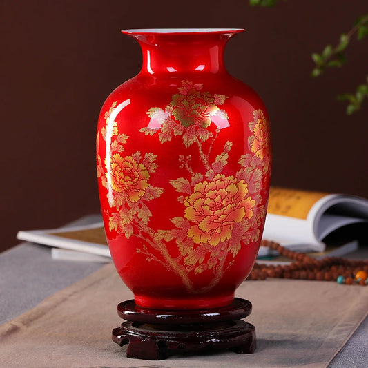 New Chinese Style Vase Jingdezhen Classical Porcelain Crystal Glaze Flower Vase Home Decor Handmade Shining Famille Rose Vases