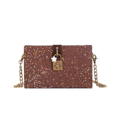 by dhl or fedex 100pcs Women Evening Bag Clutch Bag Star Sequin Women Chains Messenger Bags Lock Box Flap Female Shoulder Bags