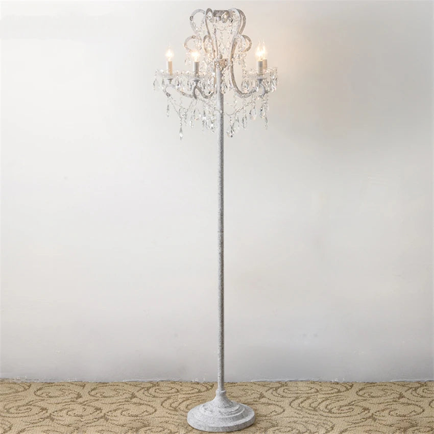 American Luxury crystal floor lamps bedroom living room table standing floor lights retro white study French candle fixtures