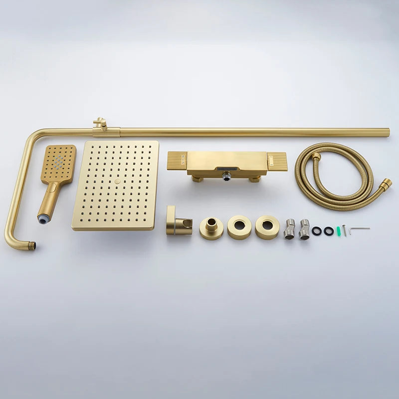 Brush gold shower set big luxury gold shower head faucet bathroom wall gold shower mixer hot and cold bath shower mixer tap