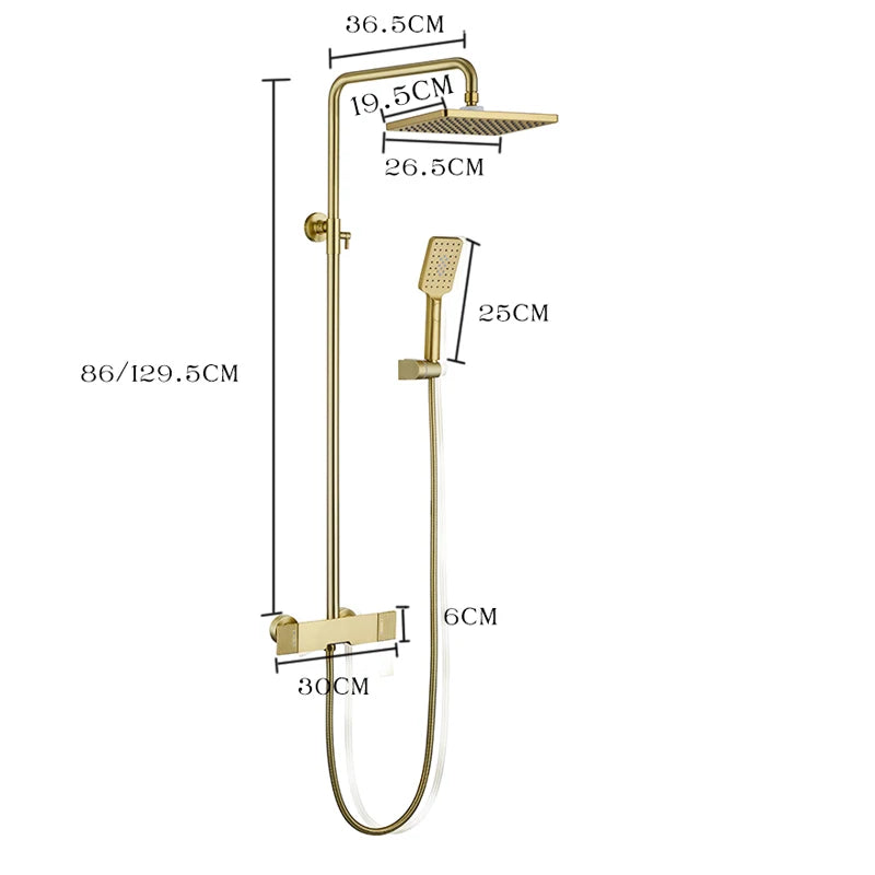 Brush gold shower set big luxury gold shower head faucet bathroom wall gold shower mixer hot and cold bath shower mixer tap