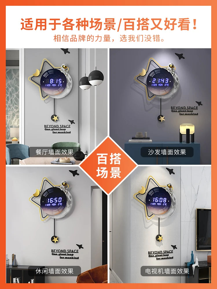 2021 new electronic clock wall hanging light luxury wall clock living room home fashion net red creative modern minimalist clock