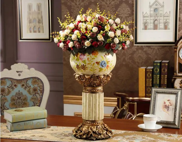 European Luxury Large Floor Resin Vase Flower Arrangement Home Livingroom Adornments Decoration Lobby Hotel Furnishings Crafts